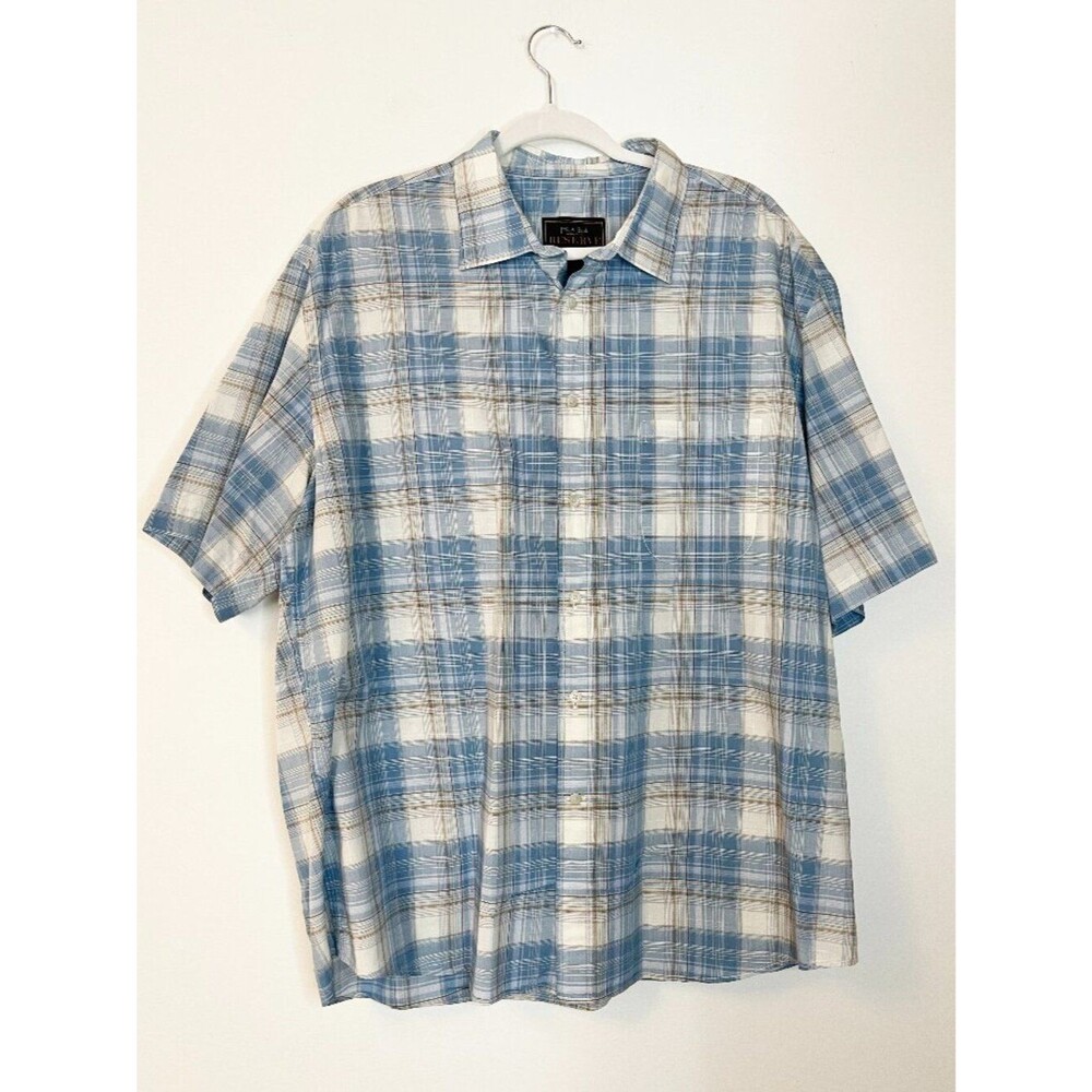 Jos. A. Bank Reserve Blue Plaid Short Sleeve Button Down Shirt Men's XL Cotton